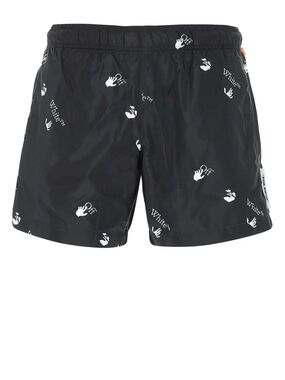 Off-White Black Swim Trunks with White Logo Print